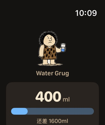 Apple Watch 上的 WaterGrug 进度界面